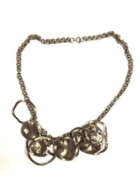16" Multiple Hoops & Links Metal Necklace